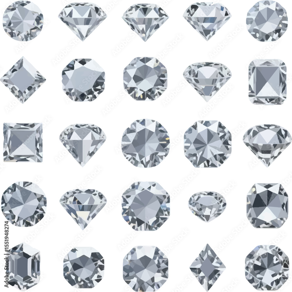 Fototapeta premium set of diamond shapes Collection of Various Diamond Cuts and Gemstones