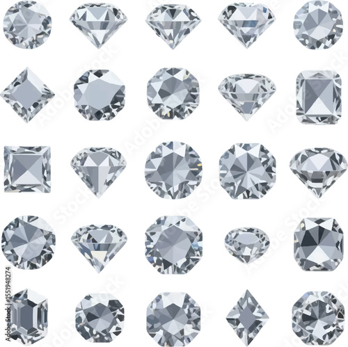 set of diamond shapes Collection of Various Diamond Cuts and Gemstones