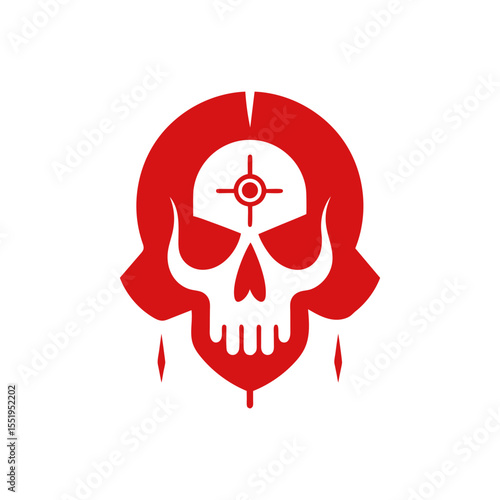 Ancient symbols and blood tears on gothic skull design for horror artwork concept