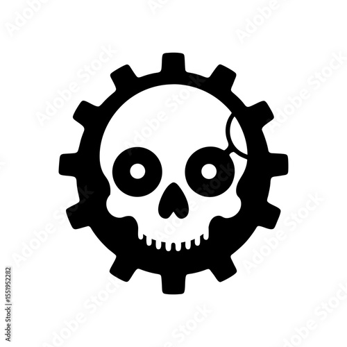 Cyber gothic skull with gears and wires artwork for mechanical horror fantasy style