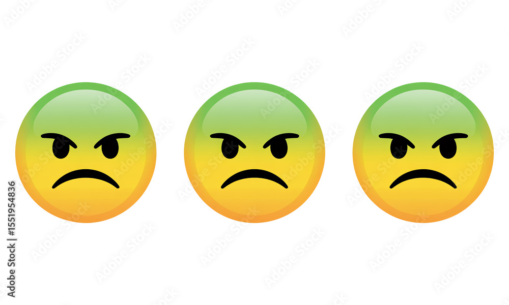 Three angry face emojis isolated on transparent background Three angry face emojis isolated on transparent background