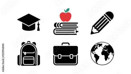 Education and School Supplies Flat Color Vector Icons Set