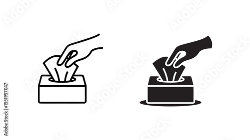 Hand Pulling Tissue Box Outline and Solid Vector Icons - Hygiene Care Symbol