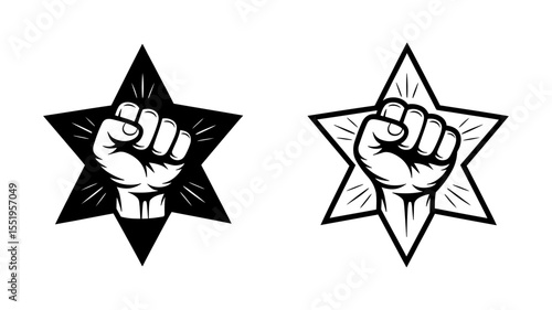 Fist and Star Outline and Solid Vector Icons - Revolution Power Symbol