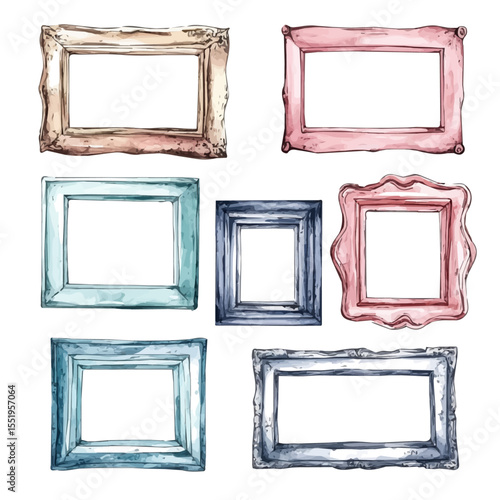 Picture Frames, watercolor drawing vector, isolated on a white background.