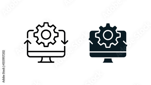System Optimization Process Outline and Solid Vector Icons - Automation Progress