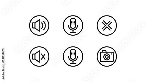 Audio Video Control Outline Icons Set - Communication Mute Symbols