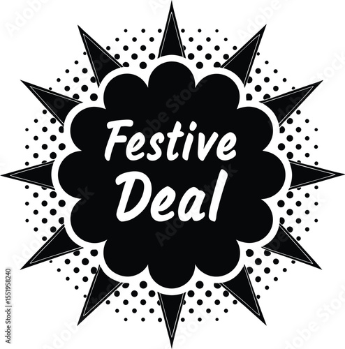 Black festive deal cloud burst contrasts starkly against the surrounding white background design