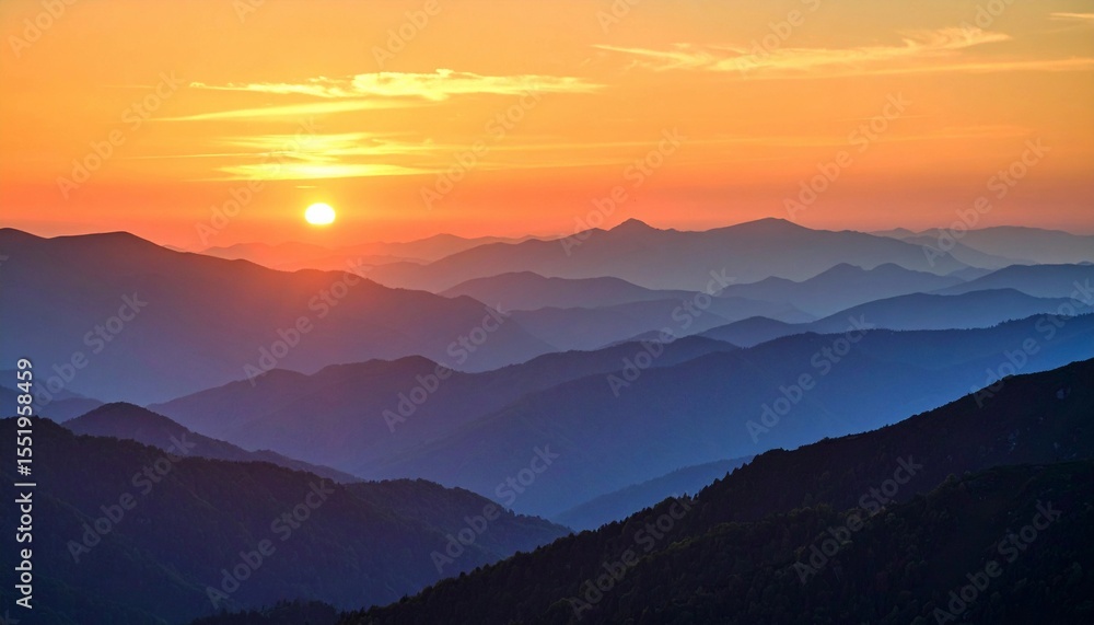 Obraz premium Golden Hour Light Paints Layers of Majestic Mountains in a Serene Landscape