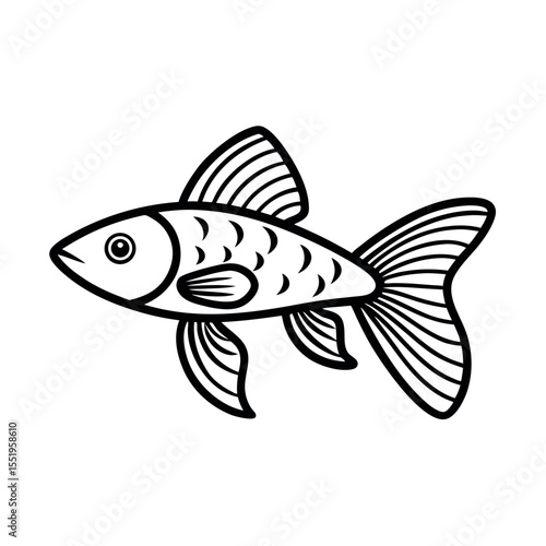 Guppy fish line art icon. elegant outline of small aquarium fish.