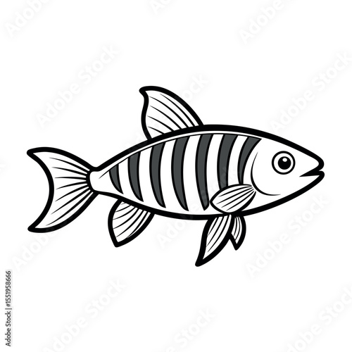  Zebra danio fish line art icon. Simple outline in vector style.