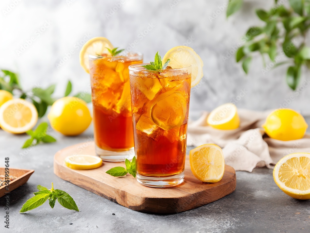 Iced tea with lemon slices and mint Iced tea with lemon slices and mint