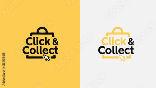 Click and Collect Logo Set - Vector Icons for Online Shopping, Retail Services, and Convenient Pickup - Black and Yellow Color Variations