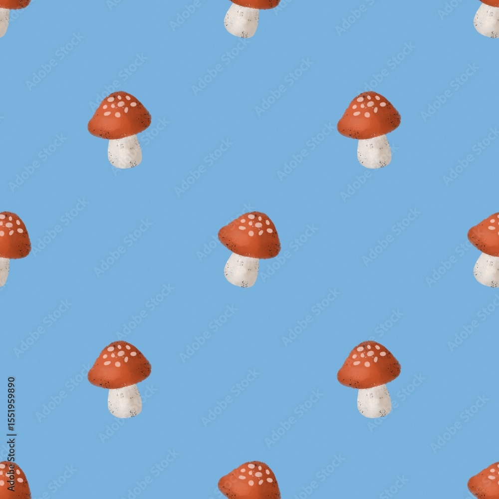 Obraz premium Seamless pattern with mushrooms. Colorful style flat for kids. hand drawing. baby design for fabric, print, wrapper 