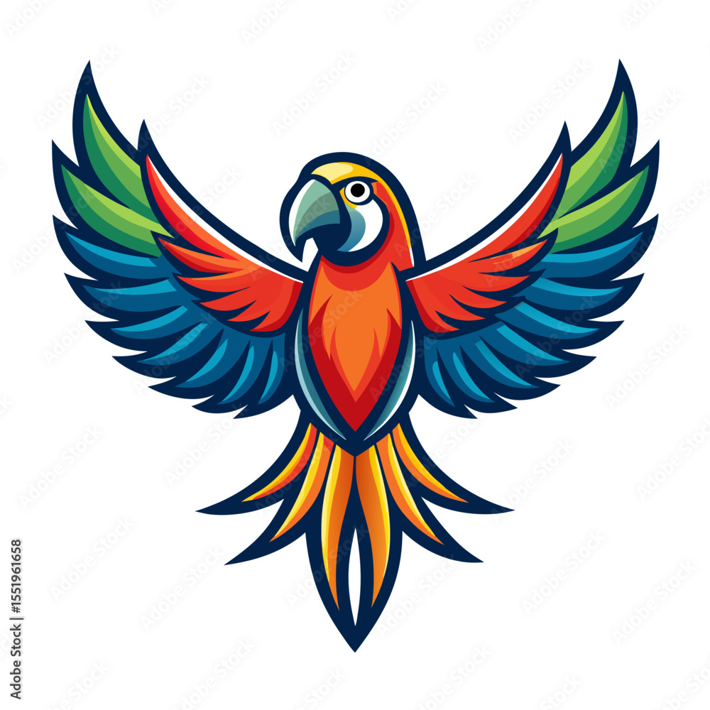 Obraz premium Vibrant macaw parrot with wings spread in a dynamic pose