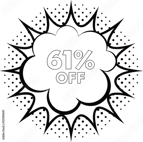 Sixty one percent off promotion in a bursting retro style shape on white