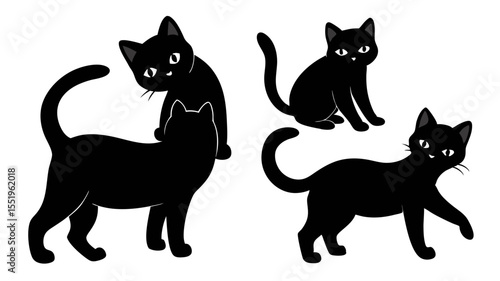 Mysterious black cats peeking out from the darkness with bright eyes