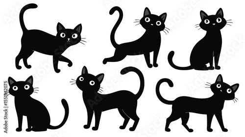 Collection of adorable black cats in various poses and expressions