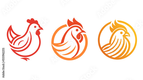 Modern stylized chicken and rooster logos in warm colors