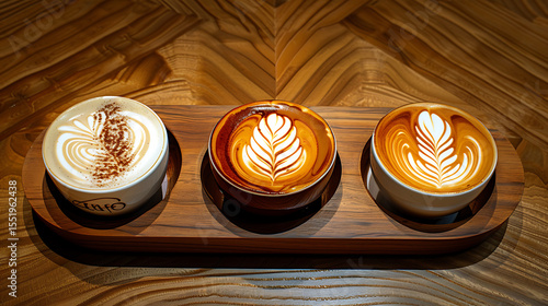 latte art, coffee art, artisan coffee, wooden table, warm lighting, barista, intricate patterns, minimalist design, high contrast, depth of field
