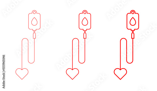 Blood Donation Red Heart Lifeline IV Drip Bag Icons