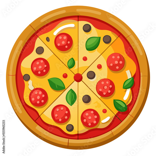 Delicious Pizza with Pepperoni Olives and Basil