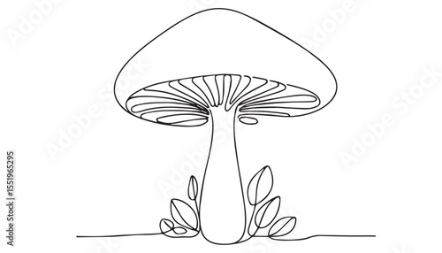Continuous one single minimal line drawing mushroom 