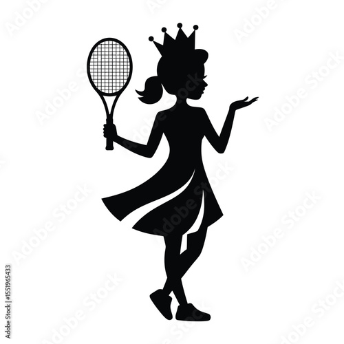 Silhouette of a Tennis Princess with Racket and Crown