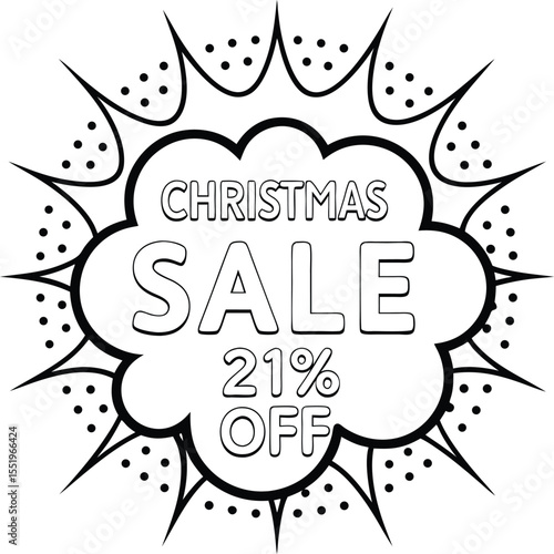 Christmas sale is 21 percent off with a spiky cloud bursting outwards with transparent background