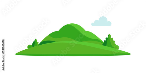 nature scene with grassy hills in clipart style on white background 3 on transparent background