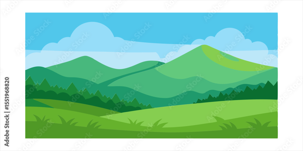 Fototapeta premium scenic grass covered hills vector landscape on transparent background