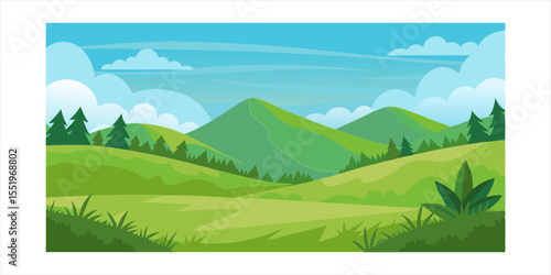 scenic grass covered hills vector landscape on transparent background