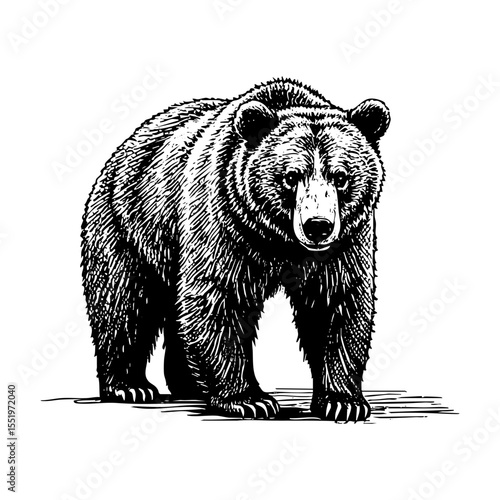 A bear sketch portrait engraving black and white outline. Scratch board imitation.