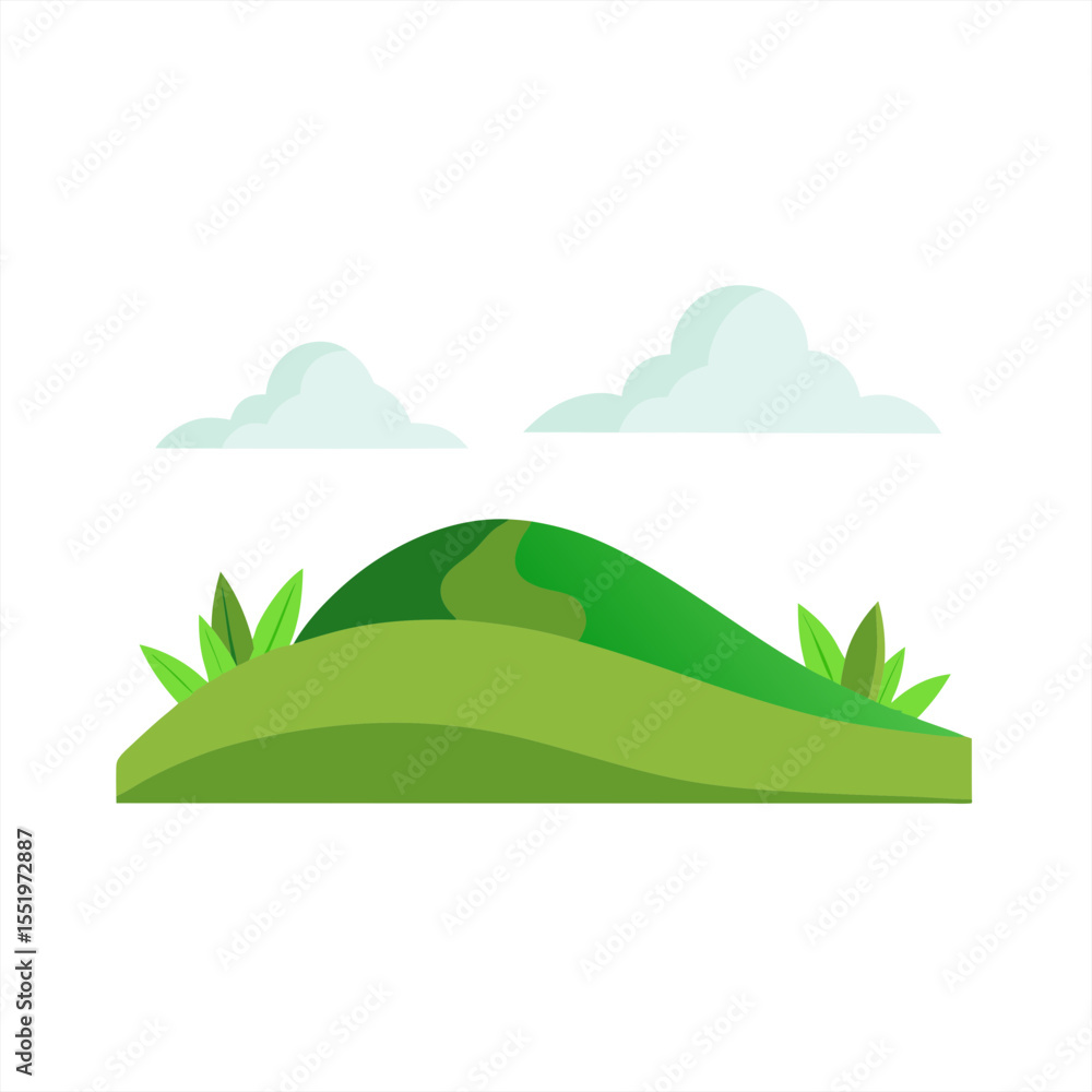 Fototapeta premium minimalist grass hill landscape illustration on white background 0 on transparent background