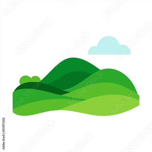 peaceful green hill landscape drawing on white background 2 on transparent background