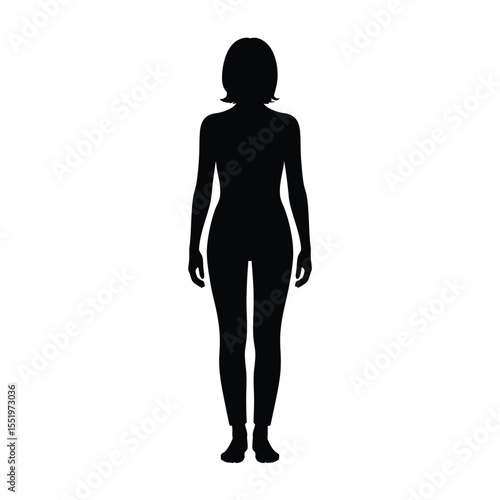 Full body silhouette of a woman with short hair standing