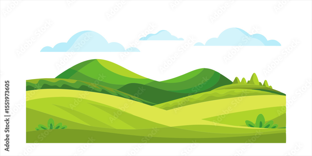 Obraz premium vector landscape of rolling grassy hills isolated on white background on transparent background