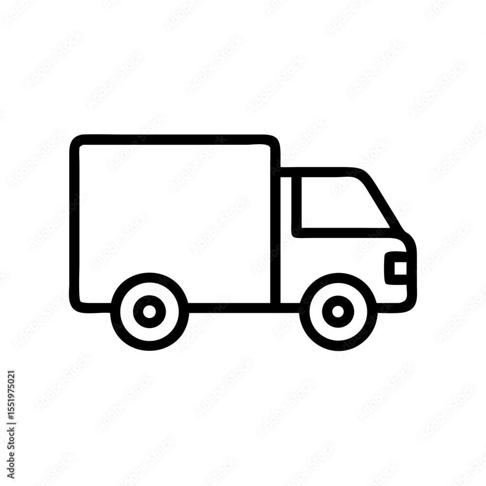 Black Delivery Truck Icon on White Background – Minimalist Line Silhouette of Cargo Transport Vehicle Symbolizing Shipping, Freight, Logistics, Courier Service, and Online Package Delivery Black Delivery Truck Icon on White Background – Minimalist Line Silhouette of Cargo Transport Vehicle Symbolizing Shipping, Freight, Logistics, Courier Service, and Online Package Delivery