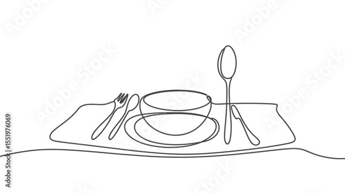 Elegant One Line Drawing of a Table Setting with Bowl
