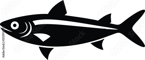 Stylized anchovy fish illustration with vibrant color palette