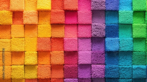 Colorful Textured Cubes Arranged in a Rainbow Spectrum Pattern for Creative Design