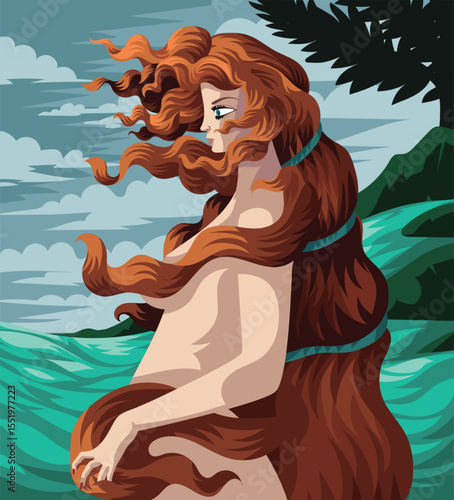 venus aphrodite redhead goddess in the sea