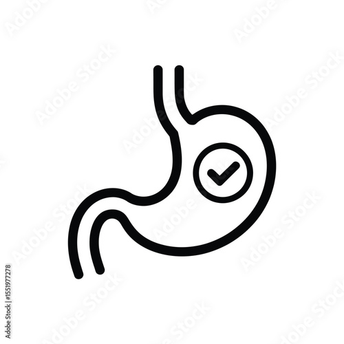 Healthy Stomach Icon Digestive System with Check Mark Black and White