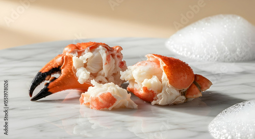 Delicious Stone Crab Claws Ready To Eat On Marble Surface With Bubbles