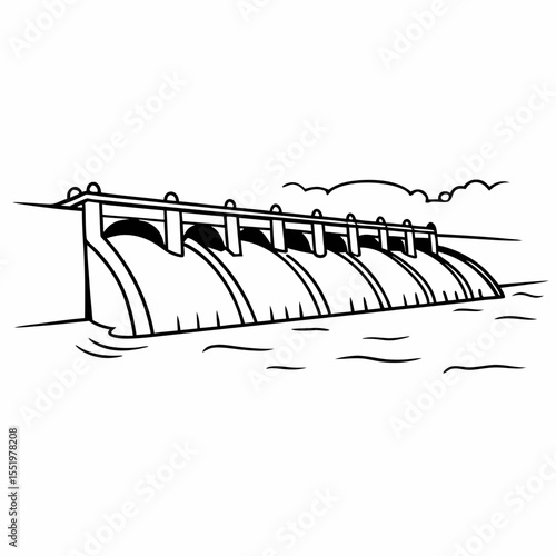 Creative River Barrage Vector Illustration | Detailed Water Control Structure for Hydropower, Irrigation, and Infrastructure Design	
