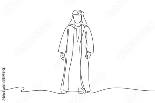 Minimalist single line drawing of a man in traditional arabic clothing