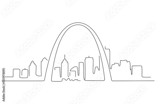Minimalist line drawing of the St Louis skyline with the Arch