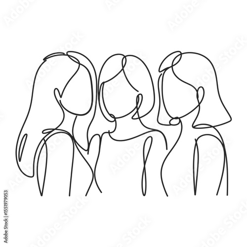 Three Women Continuous Line Art Illustration on White Background