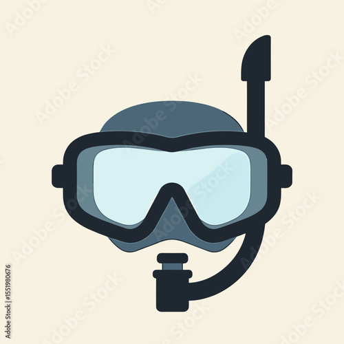 Snorkeling mask with snorkel in flat design style  