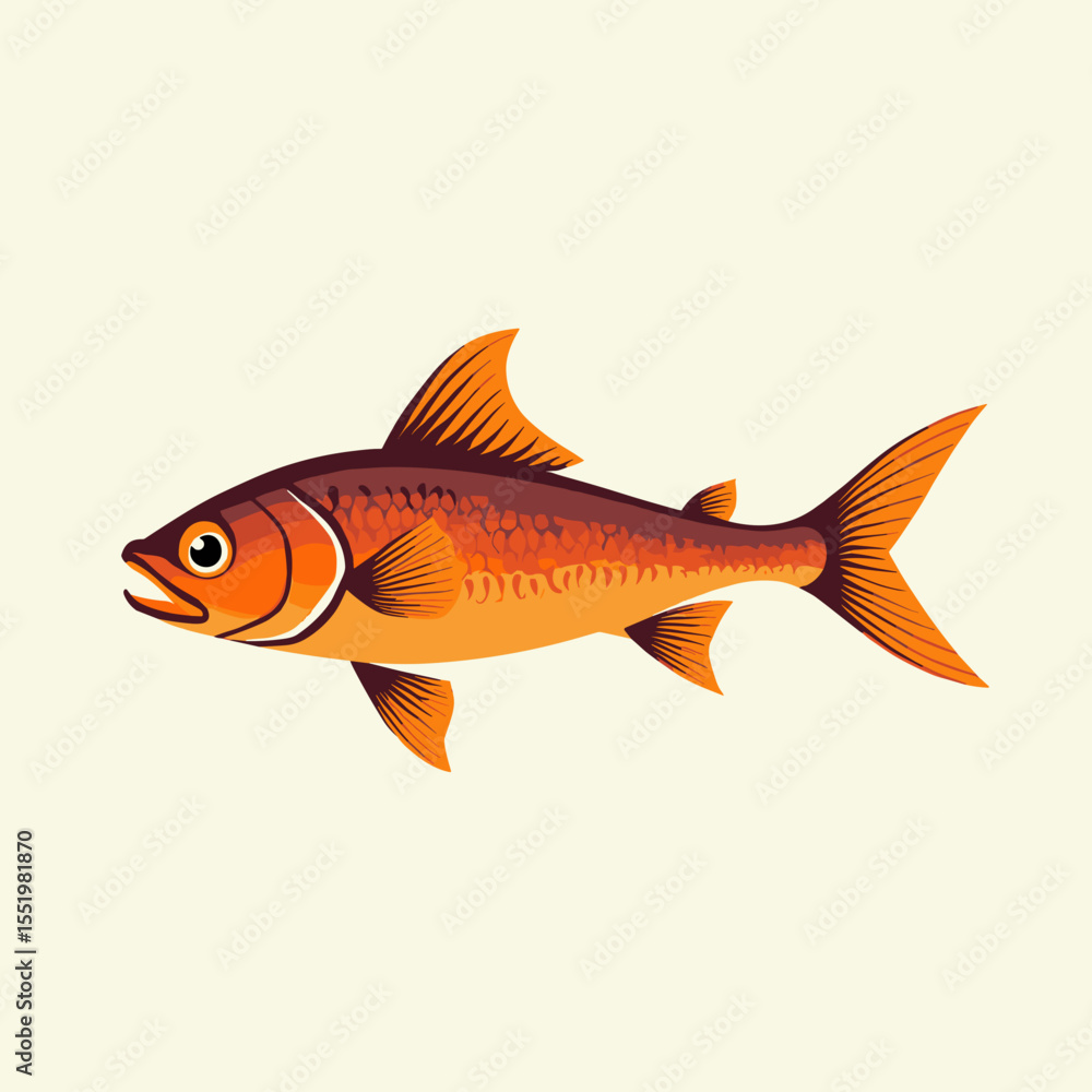 Fototapeta premium Cartoon fish swimming in a playful style with orange coloring 